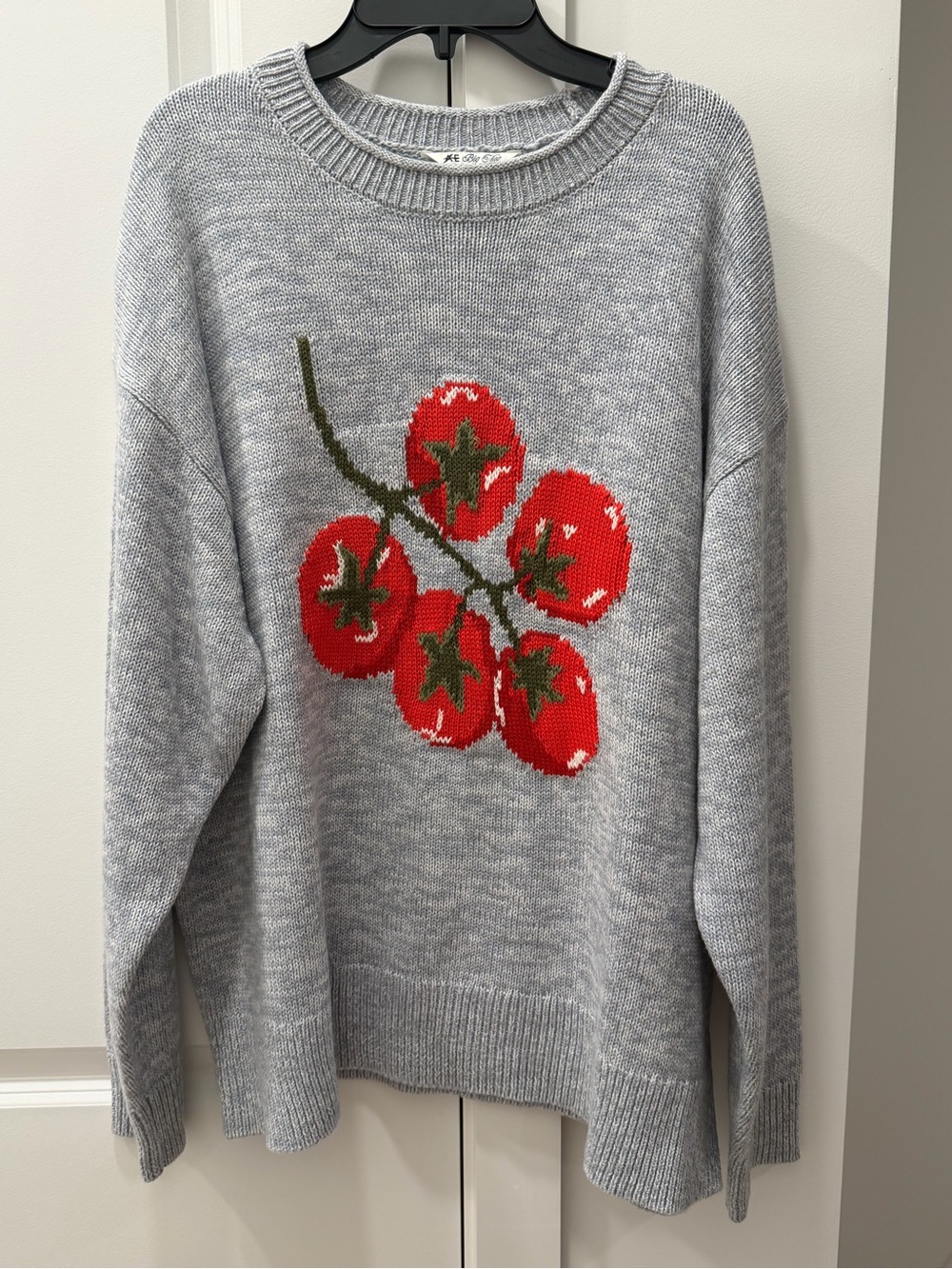 American Eagle Outfitters Gray Crewneck Sweater with Red Tomato Graphic